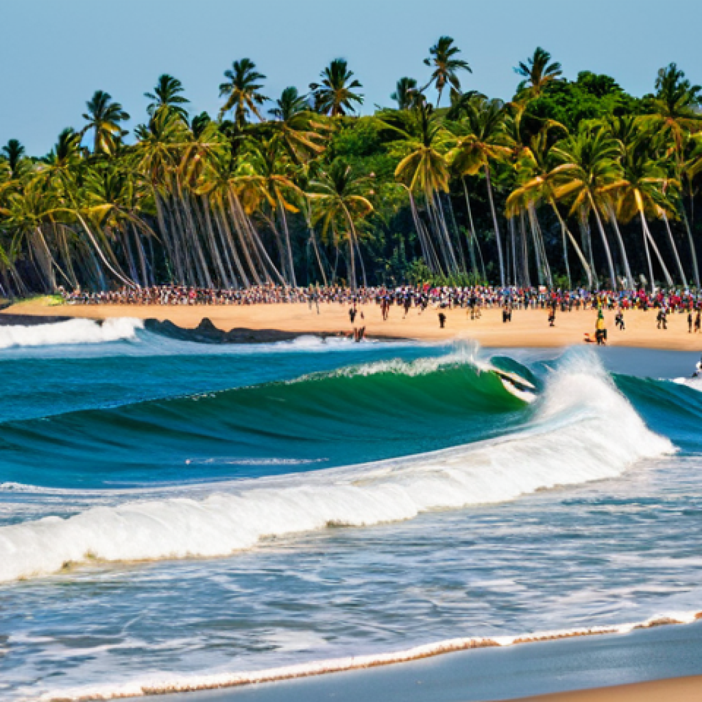 파나마의 국제 스포츠 이벤트 - Playa Venao Surf Event**

"A vibrant surf competition at Playa Venao, Panama. Professional surfers r...