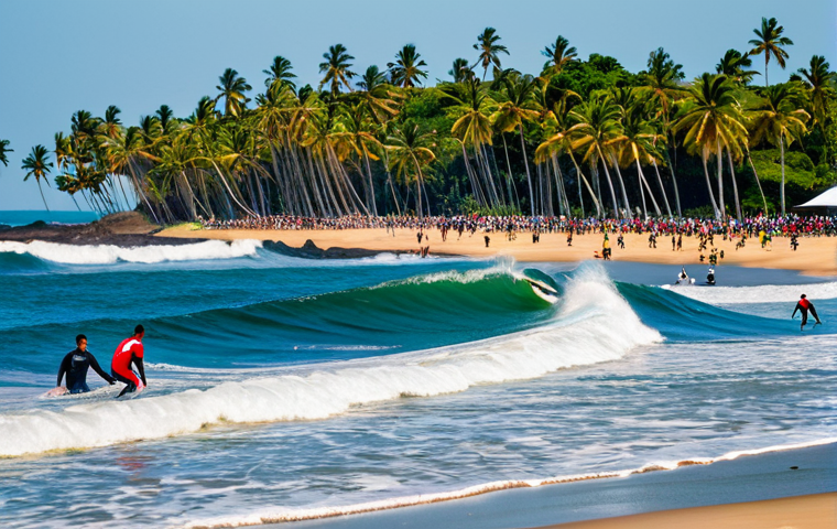 파나마의 국제 스포츠 이벤트 - Playa Venao Surf Event**

"A vibrant surf competition at Playa Venao, Panama. Professional surfers r...