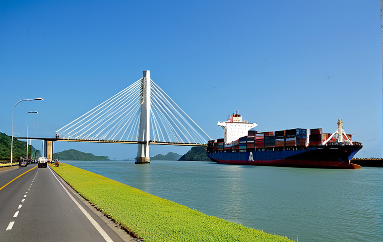 파나마의 유명한 다리들 - Puente Centenario**

"A scenic view of the Puente Centenario, a cable-stayed bridge over the Panama ...