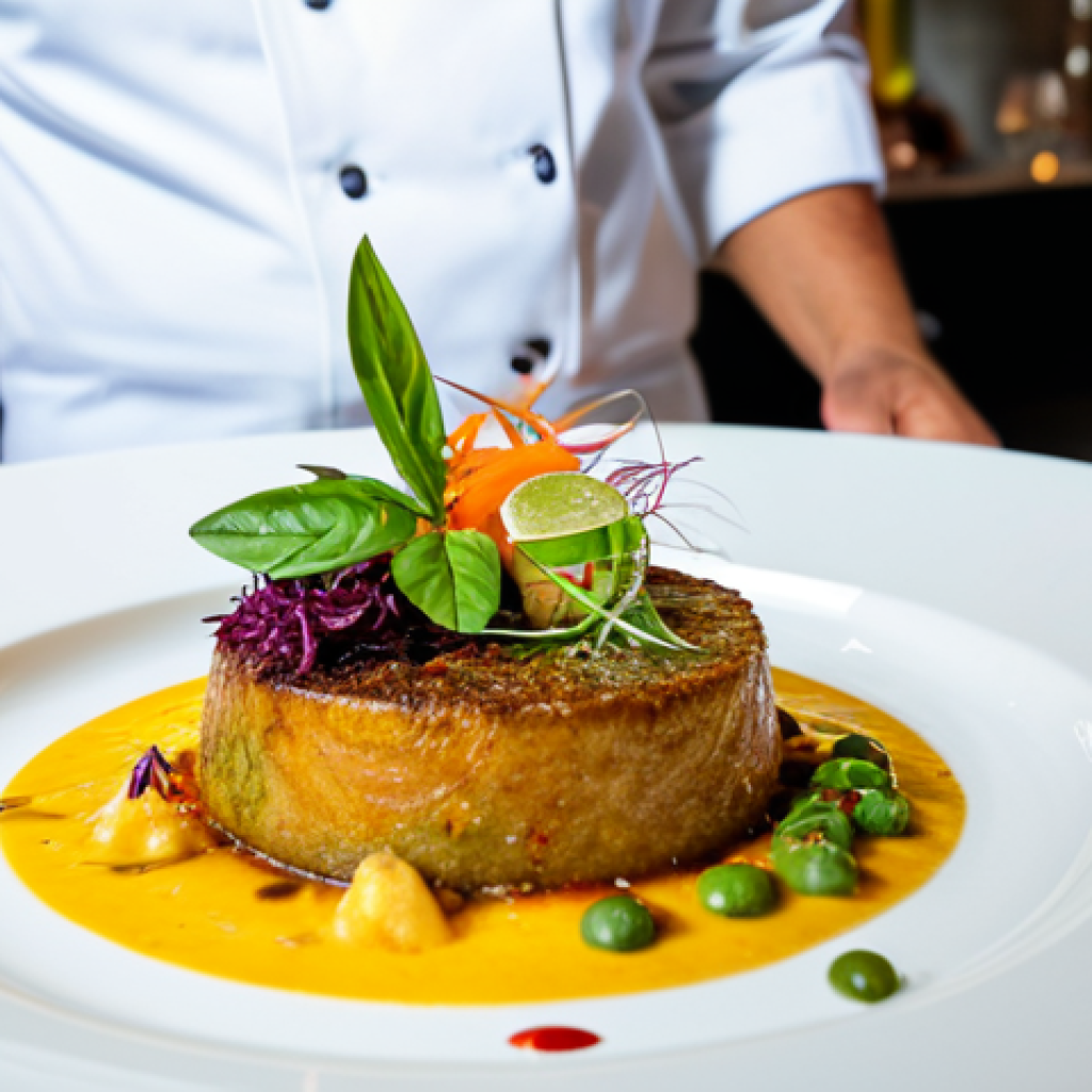 파나마의 유명 셰프들 - Modern Panamanian Cuisine**
"A beautifully plated dish showcasing modern Panamanian cuisine in a br...
