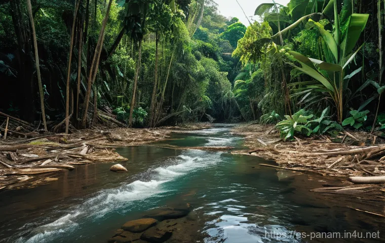 다리엔 갭 탐험 - **"An awe-inspiring, untouched panorama of the Darién Gap's rainforest. The image captures towering,...