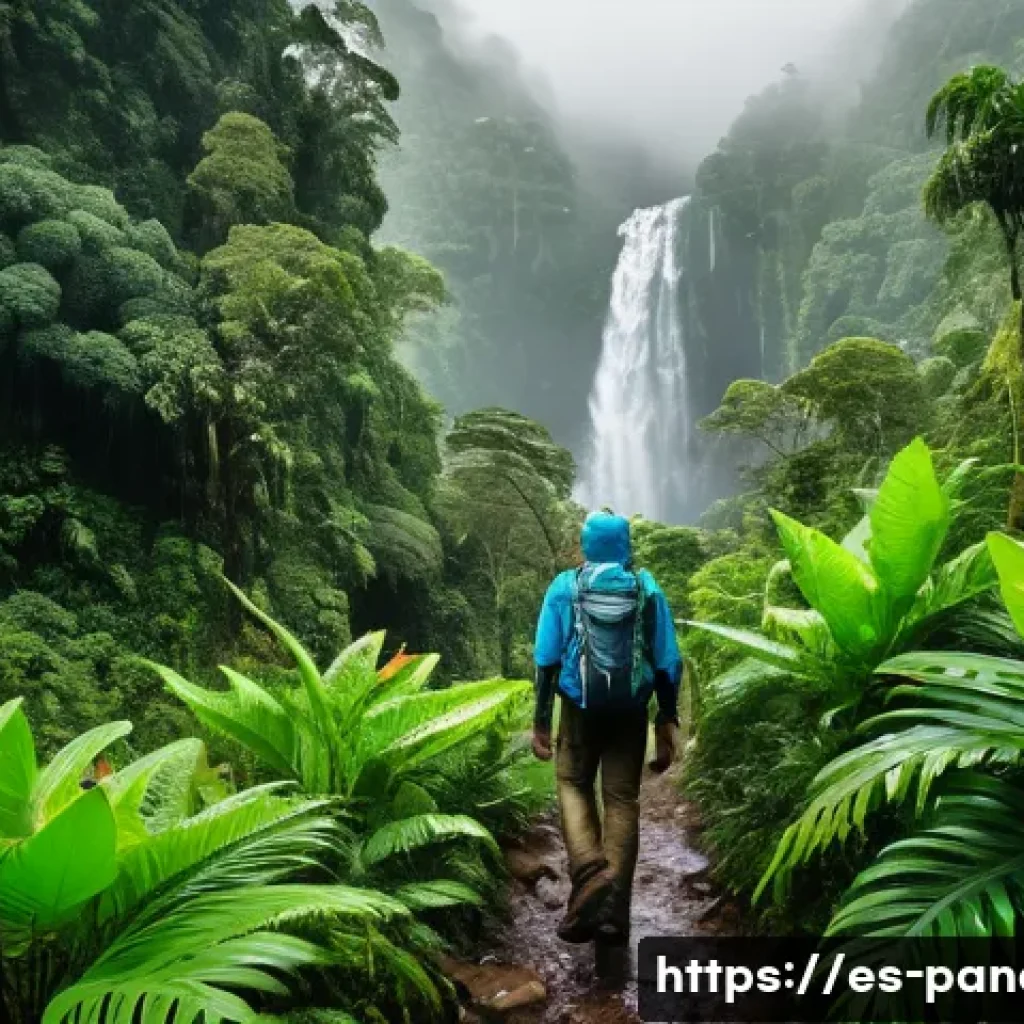 건기와 우기 여행 팁 - A vibrant tropical rainforest scene during the rainy season in Latin America, showcasing lush, vivid...