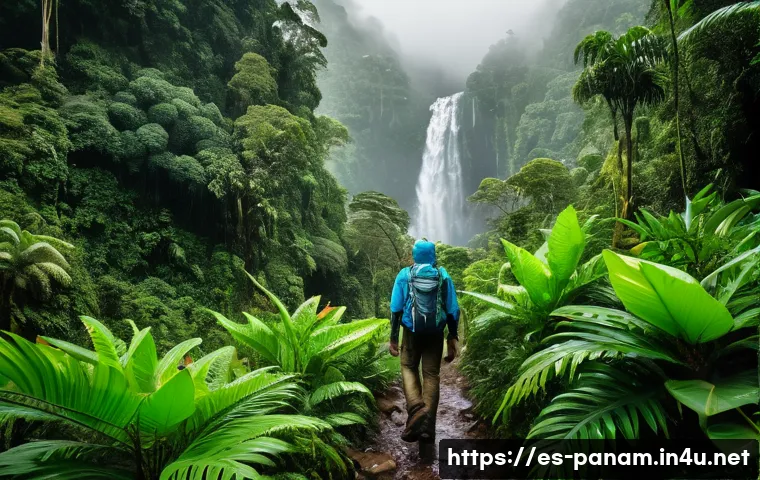 건기와 우기 여행 팁 - A vibrant tropical rainforest scene during the rainy season in Latin America, showcasing lush, vivid...