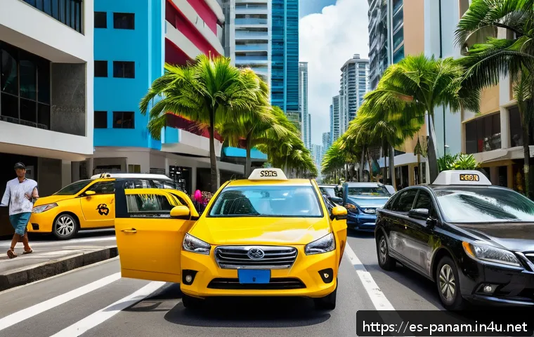 파나마의 안전한 여행 팁 - A vibrant street scene in Panama City showing a diverse group of tourists and locals using authorize...