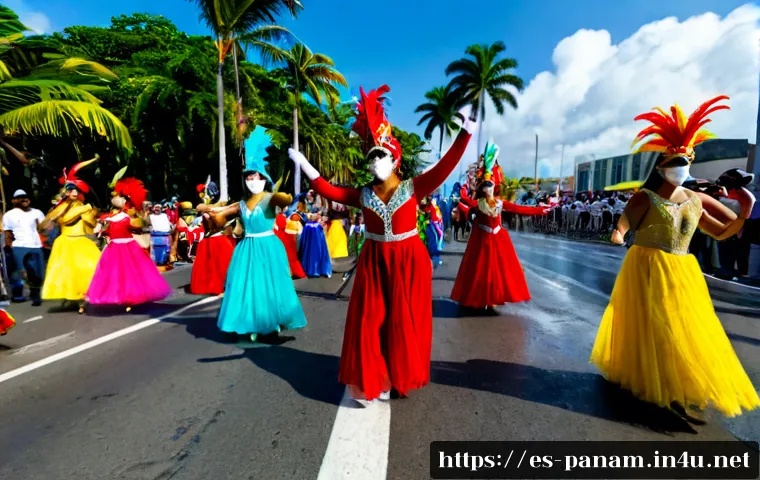카니발 데 파나마 - Photorealistic Panama Carnival parade in Panama City, vibrant adult dancers in elaborate feathered c...
